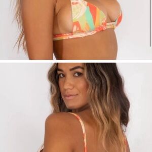 Skatie Vibrant Orange and Green Bikini Top